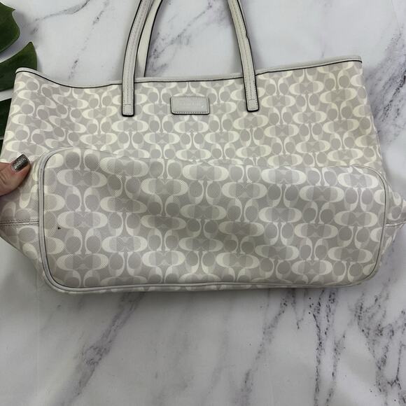 Coach City Tote Bag Purse White Gray Signature Print Coated Large Outlet - Picture 5 of 12